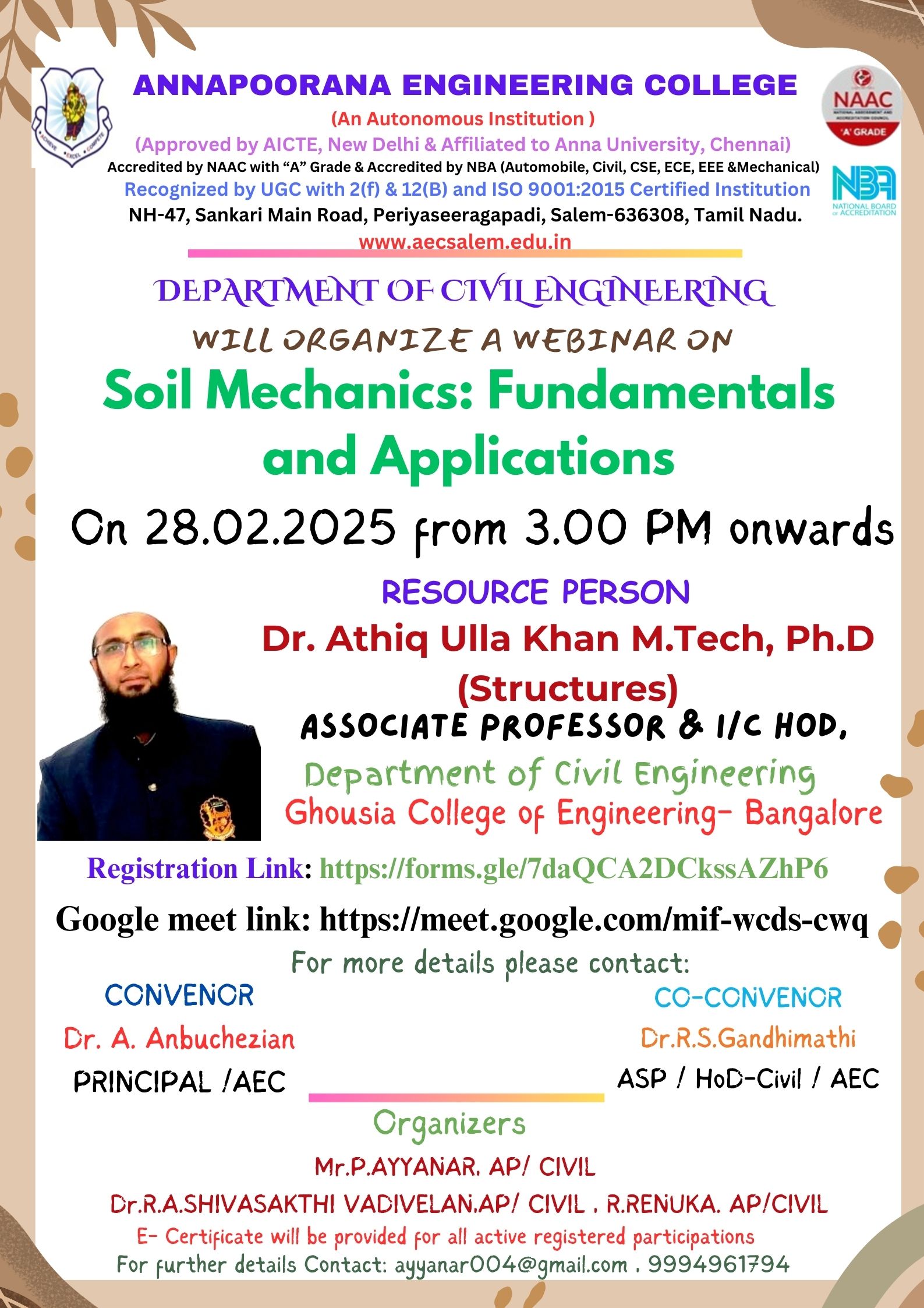WEBINAR ON Soil Mechanics: Fundamentals and Applications 2025